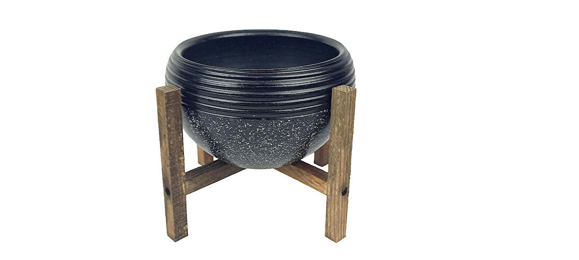 Ev Dekorasyon  Siyah Granit Küp Aranjman Saksı Saksılık Salon Çiçeklik 4 Ayaklı